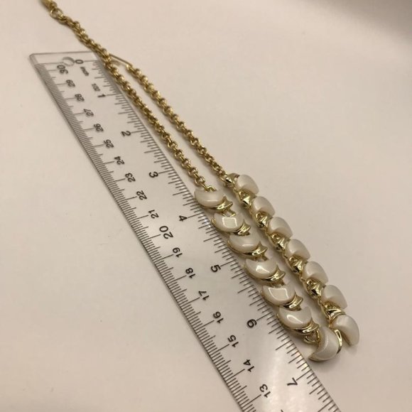 Gold-Tone & Thermoset Pearlescent Crescent Moon Necklace - Picture 7 of 9